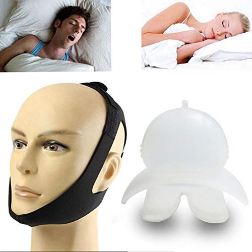 2PCS Anti Snore Chin Strap Stop Snoring Silicone Tongue Anti Snoring Device Set Sleep Aid CPAP