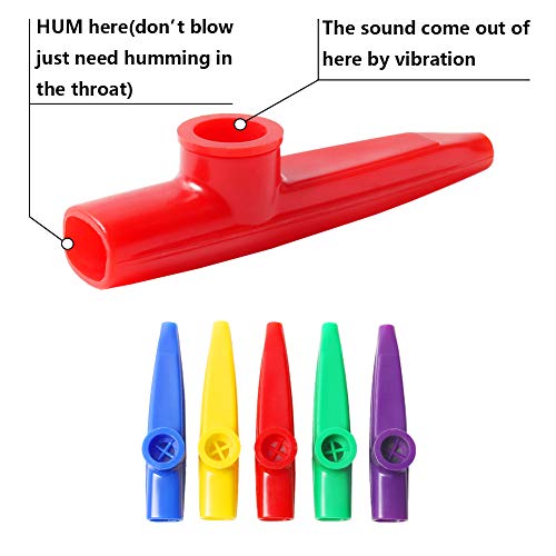 LovesTown Kazoos Musical Instruments,18 Pcs Plastic Kazoos with 20Pcs Kazoo Flute Diaphragms Colorful Kazoos for Kids Guitar Ukulele Violin Piano Keyboard