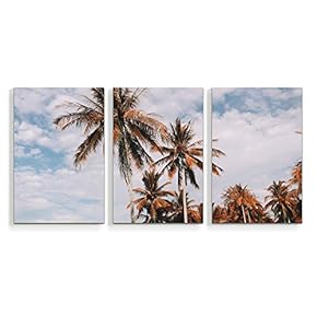 3 Piece Canvas Wall Art Beach Palm Trees Paradise Painting Artwork for Home Prints Framed - 16"x24" x 3 Panels