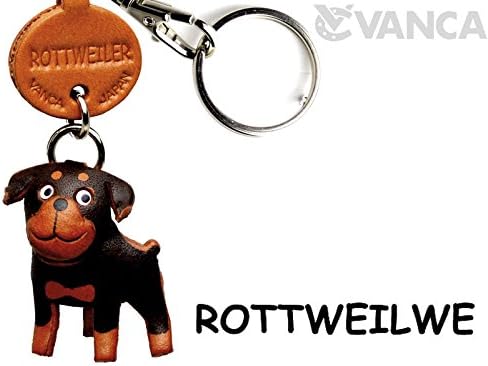 Rottweiler Leather Dog Small Keychain VANCA CRAFT-Collectible Keyring Charm Pendant Made in Japan