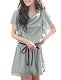 Allegra K Women Cowl Neck Short Sleeve Summer Chiffon Dresses w Waist Strap