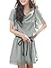 Allegra K Women Cowl Neck Short Sleeve Summer Chiffon Dresses w Waist Strap