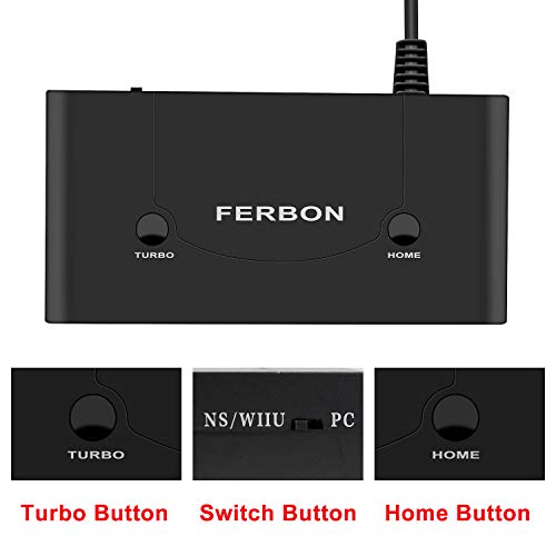image for Ferbon Wii U Gamecube NGC Controller Adapter Switch with Turbo and Hom