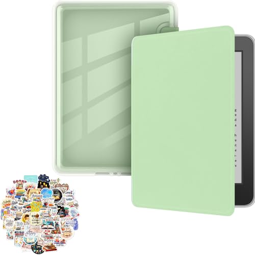 HGGWZWIF Funda Compatible para 6 Pulgadas Kindle All-New (11ª Generación - Lanzamiento 2024/2022) con Pegatinas de Lectura, TPU+Acrílico Clear Carcasa con la función Auto Sleep Wake (Verde-Claro)