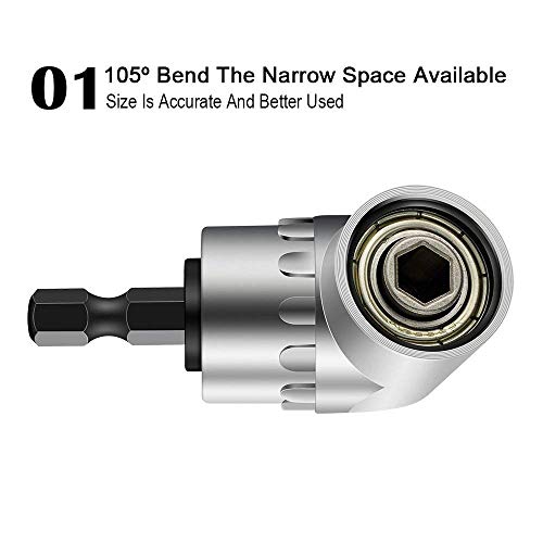 105 Degree Right Steel Angle Driver Angle Extension Power Screwdriver Dril with 1/4 Drive Hex Bit Quick Magnetic Drill Bit Angled Bit Power Drill Tool,Multifunction Right Angle Drill