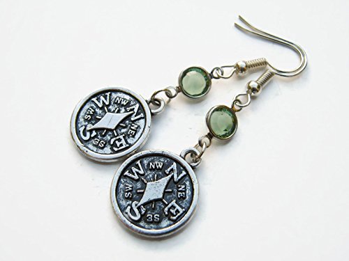 Compass Birthstone Earrings, Personalized Navigation Earrings, Not All Who Wander Are Lost Jewelry