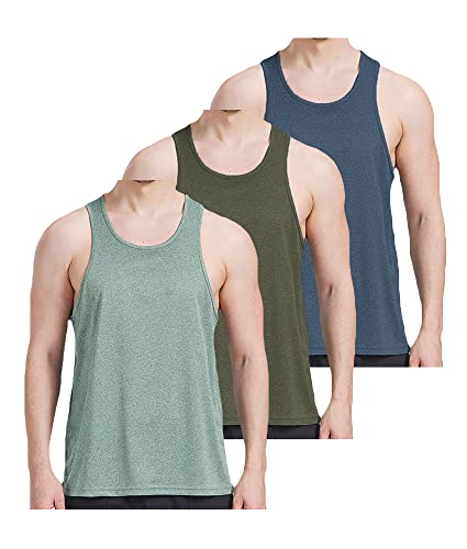 AKAWOOKO 3 Pack Men's Workout Tank Top Dry Workout Sleeveless T-Shirt,