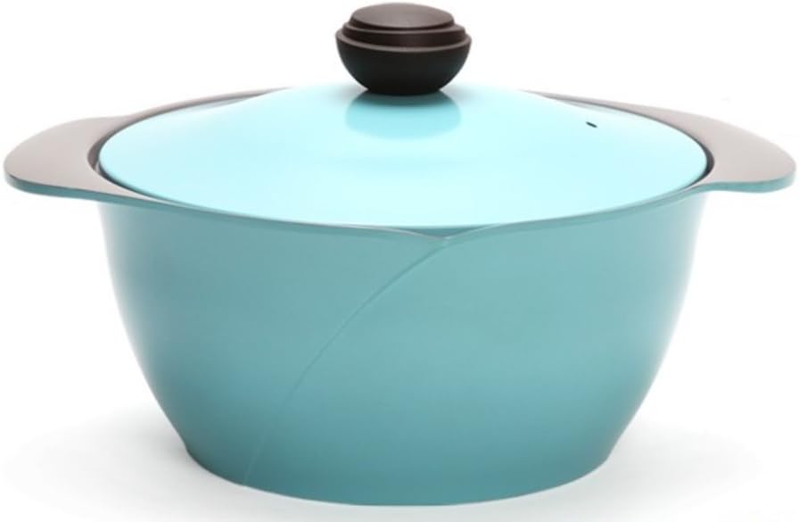 Cheftopf Larose Premium Pot, Specialty Nonstick Dishwasher Safe Pot + Lid Cookware, The design of the roses and the eco-friendly coating.28cm, Blue