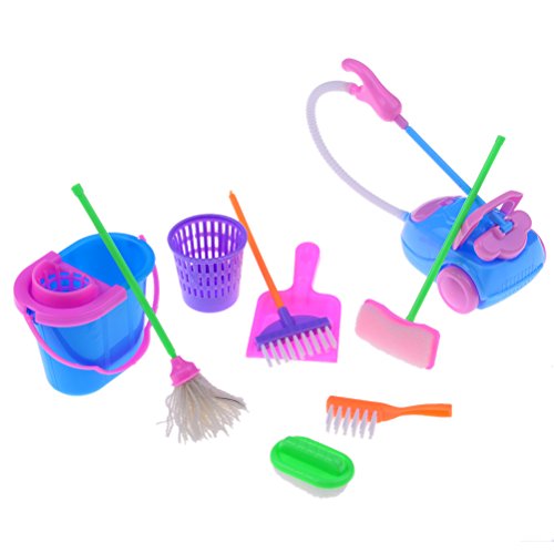 JiaUfmi Kids Cleaning Set for Toddlers, 9 Pieces Cleaning Tools Toys Playset for Dollhouse Housekeeping Accessories, Pretend Play Set for Kids Cleaning Supplies - Thumbnail 2