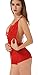 The victory of cupid Eyelash lace deep V-neck America back piece pajamas,Red,XX-Large