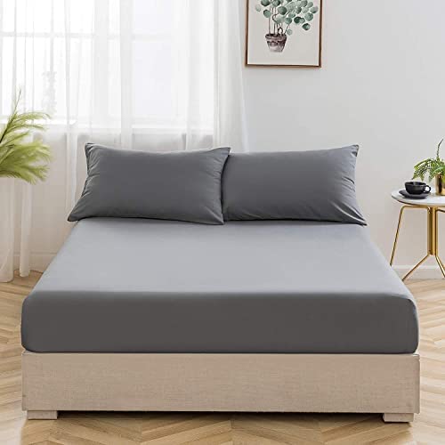 Extra Deep Fitted Sheet 100% Cotton 30cm/12’’ Elasticated Bed Covers Single Double King Super King Bedsheets. (Charcoal, King)