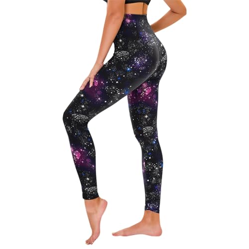 Tnnzeet High Waist Leggings Damen Elastische Leggins Weiche Sporthose Für Sport Gym, Galaxie, Xxl