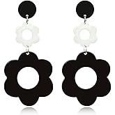 Vintage Acrylic Flower Earrings for Women Double Daisy Drop Earrings Resin Flowers Floral Earrings Yellow White Flowers 60/70s Earrings