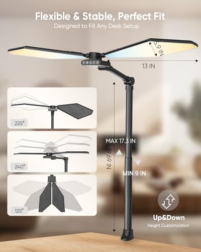 LED Desk Lamp with Clamp, 3600LM 448LEDs Ultra-Bright Desk Light with Remote Control, Office Lamp with Stepless Dimming, Color Temp & Memory, Study lamp for Desk and Workbench, Black
