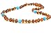 Amber Teething Necklace with Blue Turquoise for Baby - Unisex - 12.6 inches (32 cm) - Amber Jewelry - Hand-Made from Certified Baltic Amber Beads (Cognac / Blue Turquoise)