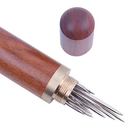 Jdesun Wooden Needle Case with 40 Pieces Large-Eye Stitching Needles, Hand Sewing Needles for Leather Craft Projects