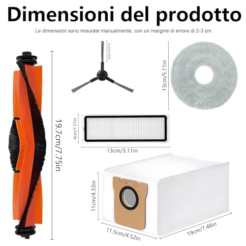 Homruich 19 Pieces Accessories for Xiaomi X20 Max/X20 Pro Vacuum Cleaner, 1 Main Brush, 4 Filters, 4 Towels, 6 Dust Bags, 7 Side Brushes, for Xiaomi X20 Max, X20 Pro Accessories