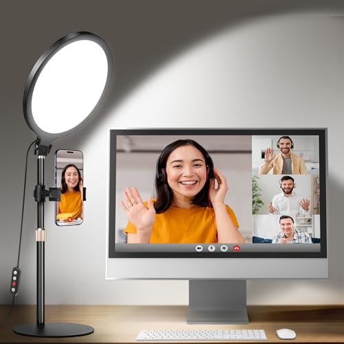 Eocean Ring Light with Stand, 10.5'' Full-Screen Desktop Ring Light with Phone Holder for Mobile Phone/iPhone/Video Recording, 30 Light Modes LED Selfie Ring Light for Webcam, Meetings, Live Stream