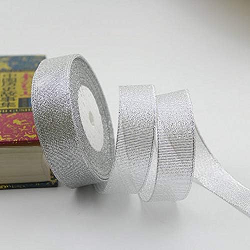 ZHONGJIUYUAN Nylon Taffeta Metallic Ribbon, 25 Yards(1 roll), 1-inch - Silver
