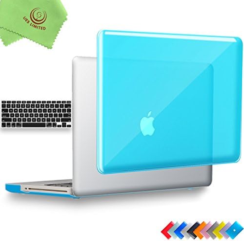 UESWILL Compatible with 2in1 Glossy Crystal Clear Hard Shell Case with Silicone Keyboard Cover for MacBook Pro 13 inch with CD-ROM (Non-Retina) Model A1278, Aqua Blue