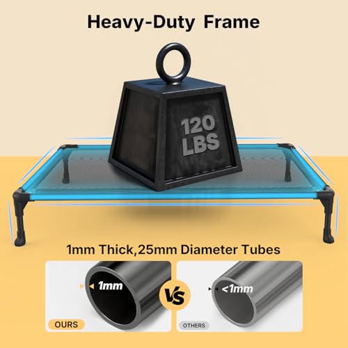Veehoo XL Elevated Outdoor Dog Bed, Cooling Raised Dog Cot for Large Dogs, Off Ground Pet Hammock Beds with Washable Breathable Mesh, No-Slip Feet, 125x83x23cm, Black