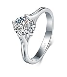 925 Sterling Silver Ring, Boruo Cubic Zirconia CZ Diamond Heart Eternity Engagement Wedding Band Ring