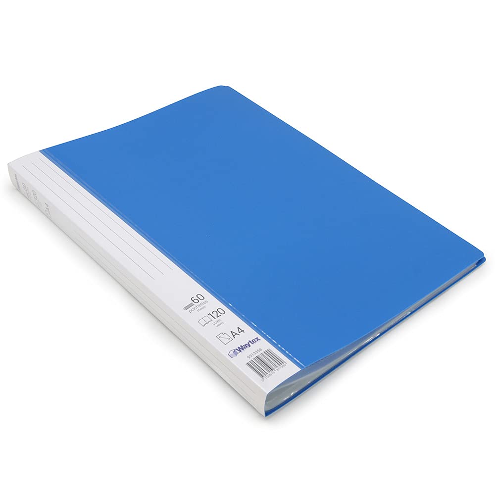 Waytex 931335B Document Protector A4 120 Sheets Premium Opaque Polypropylene Identifiable – 60 Transparent Pockets – Blue