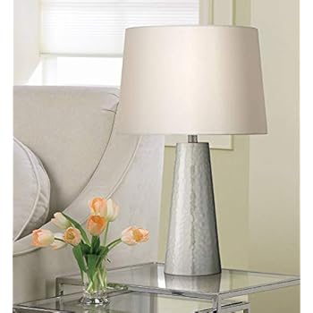 Modern Table Lamp Silver Leaf Hammered Metal Cylinder Off