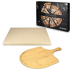 Navaris pizzasteen XL voor oven en barbecue – Rechthoekige pizzaplaat 38 x 30 cm – Inclusief pizzaschep van bamboe…