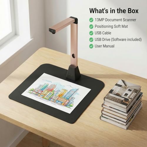 Venkillian A3 Portable Document Scanner: 13MP High Definition Multi-format with OCR 130 Languages Curve Flattening Windows (Not Compatible with Mac) USB for Home Office Business and Education