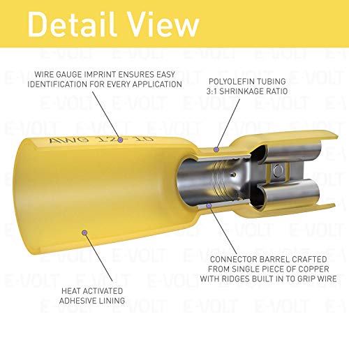 image for E-VOLT Female Spade Crimp Connectors – 80 PC 3:1 Polyolefin Heat Shr
