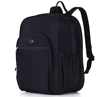 Nylon Casual Travel Daypack Backpack with 15.6 Inch Laptop Compartment, with Trolley Strap, Large (Black)