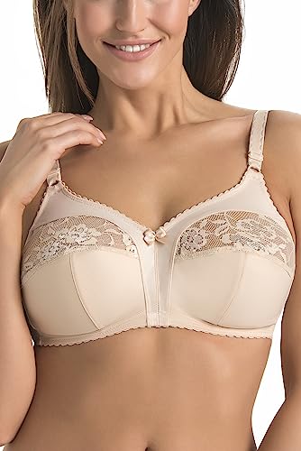 Teyli Sujetador Sin Aros – Ropa Interior Mujer – Sujetador Reductor Elegante con Encaje y Soporte Firme con Acabado de Encaje en Las Copas Beige 85D