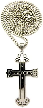 Crescendo SJ INC New Dark Lotus Cross Stainless Steel Pendant &30" CONCAVE Cuban Chain Necklace XP974CDCR