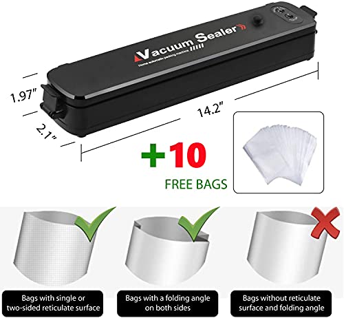 Macchina Sottovuoto per Alimenti, 2 in 1 Professionale Sottovuoto Macchina, Automatica Portatile Macchina Sottovuoto, Macchina per Sottovuoto Foodsaver con 10 Sacchetti (Nero)