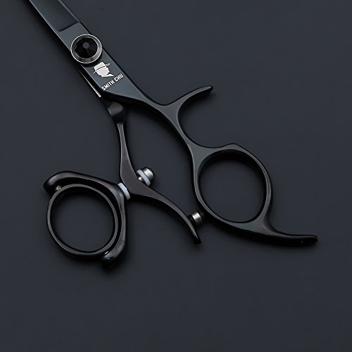 Smith Chu 5.5" Professional Hairdressing Swivel Ring Handle Cutting Scissors - Salon Hair Shears -Barber Sharp Razor Cutter - Black
