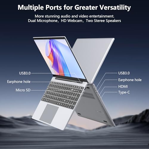 Gezoon 15.6 inch Laptop, 12th Alder Lake N100(Turbo 3.4GHz) Processor,12GB RAM, 512GB SSD, 2K FHD IPS Laptops, 2.4G/5G WiFi, Webcam,Full-Featured Type-C,Ultra-Thin Notebook