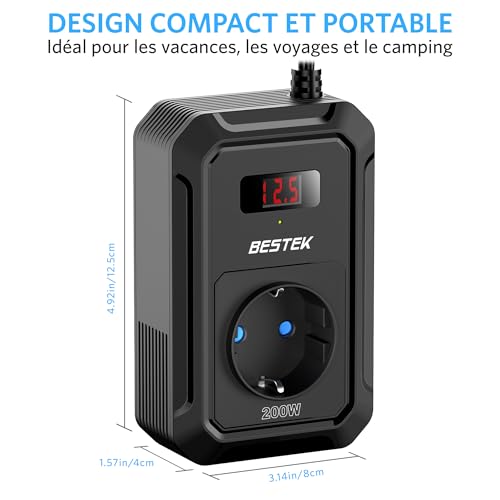 BESTEK Converter 12 V 220 V 230 V 240 V 200 W Cigarette Lighter Socket Voltage Transformer, 4 USB Ports and 1 EU Sockets, Car Camping Car Charger with Multi Protectors (Black)