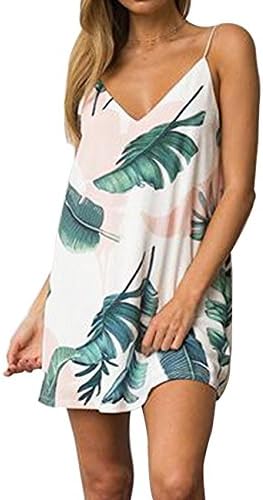 Shellyme Womens Summer Sleeveless Braces Skirt Printed Casual Strap Dress Tropical Palm Sundress
