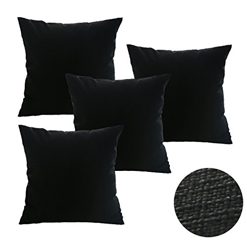 Deconovo Faux Linen Cushion Covers with Invisible Zipper Pillow Covers for Bed 18x18 Inch Black 4 PCS ( CASE ONLY, NO INSERT )