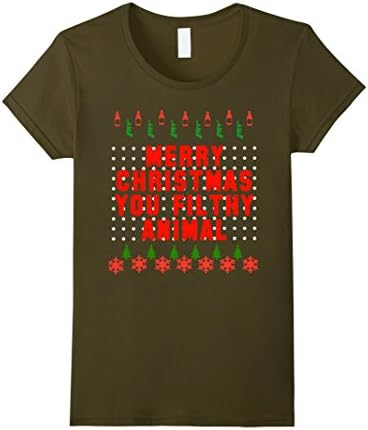 Womens Merry Christmas You Filthy Animal Small Olive