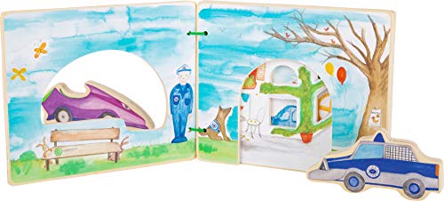 Small Foot 12041 Bilderbuch Polizei interaktiv aus Holz, Babybuch mit (l3H)