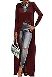 Aifer Women Sexy Long Sleeve Open Front Split Maxi Dress Tunic Tops
