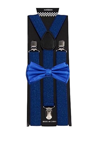 Metallic Mens Bowtie Set Youth Bow Tie and Suspenders for Men Clip Suspenders (Royal Blue Metallic)