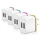 Canjoy 4 Pack 2A 10W Portable Colorful USB Plug Wall Chargers For iPhone 7 / 6s / Plus, iPad Air 2 / mini 3, Galaxy S7 / S6 / S6 Edge / Edge+& More (Rose/Blue/Orange/Rose-Golden)