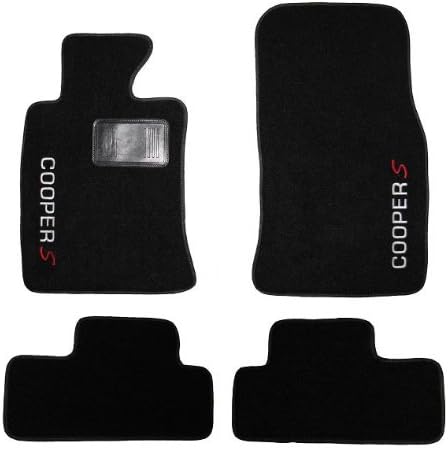 2002 - 2006 Mini Cooper S OEMBLACK Floor Carpet Mats Matting (Two Piece Front and Two Piece Rear Mats) with COOPER S Embroidery Monogram - comes with driver side protective heel pad