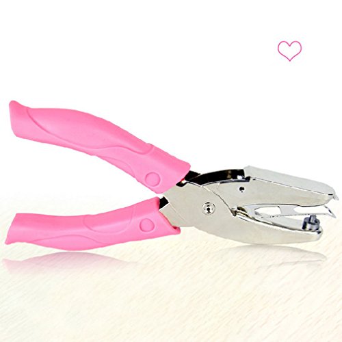 HS Stainless Steel Heart Shape Hand Punch Hole Puncher with Pink Grip 1pc