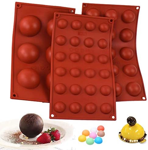 Bakeware Set Silicone Mold for Cake Decoration Jelly Pudding Candy Chocolate 6 Holes Semicircle 15 Holes Semicircle 24 Holes Semicircle Each Design 1pc Brown Color, Set of 3