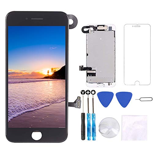 for iPhone 7 Screen Replacement Black 4.7", LCD Display with 3D Touch Digitizer Frame Full Assembly Repair Kit, with Proximity Sensor, Ear Speaker, Front Camera, Screen Protector, Repair Tools