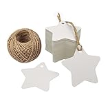 Valentine's Day Tags,White Star Gift Tags,Blank Gift Tags with String,100 Pcs Kraft Paper Vintage Hang Tags With 100 Feet Natural Jute Twine